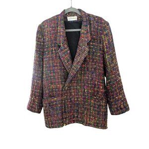 Wool Retro Tweed Jacket XL Red Colorful Work Wear Old Money Neutral Preppy Chic